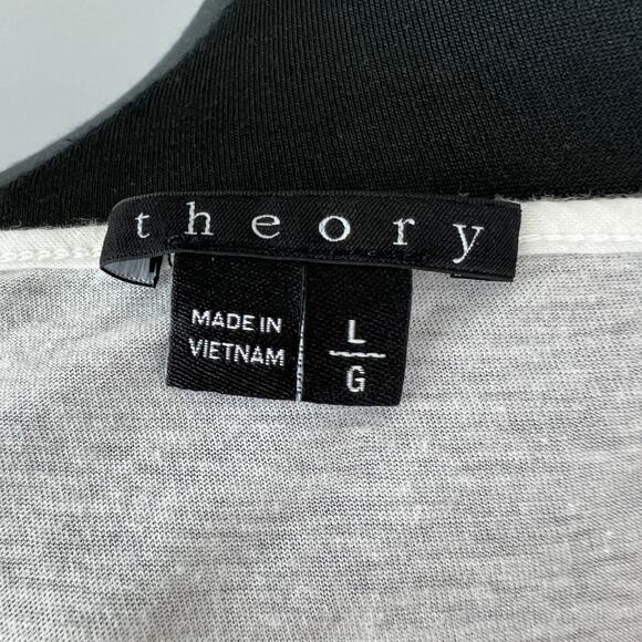 THEORY Diona Off White Short Sleeve Faux Wrap Crossover Blouse Top Size L - Picture 9 of 11